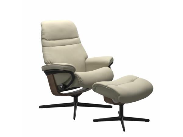 Stressless® Sunrise (L) Cross Chair with Ottoman Recliners Stressless