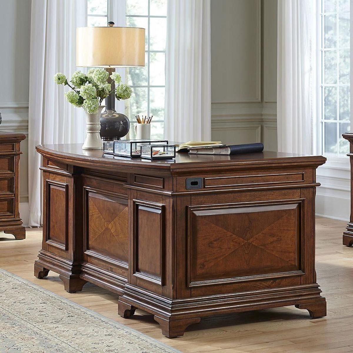 Hawthorne Carmel Brown 66″ Curved Exec Desk Desks Aspen Home 5