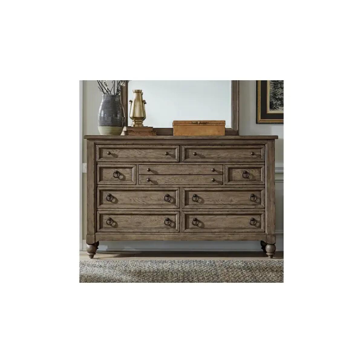 Americana Farmhouse 9 Drawer Dresser in Dusty Taupe and Black Dressers Liberty Furniture 5