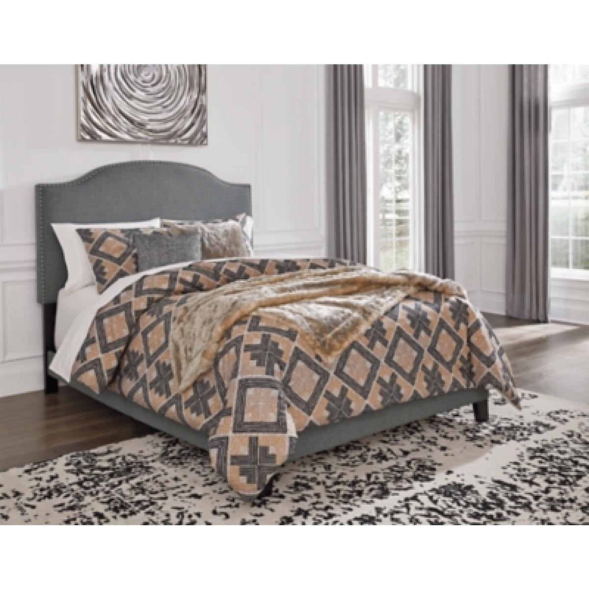 Adelloni Queen Nailhead Trim Upholstered Bed Outlet Bedroom 6