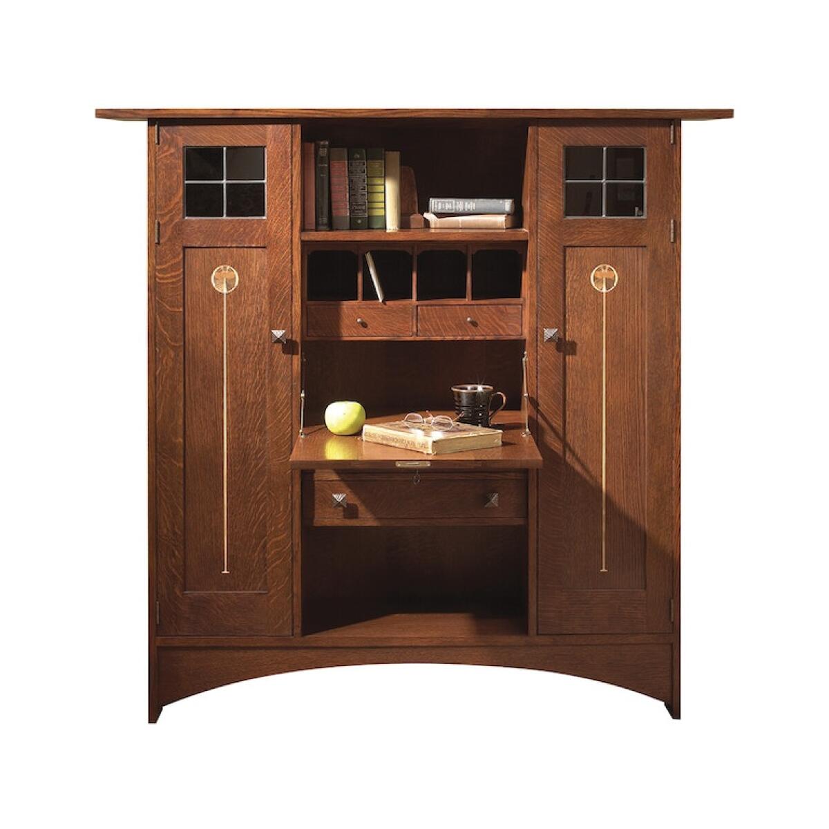 Mission Ellis Fall-Front Bookcase with Glass Doors Desks Stickley Furniture 4