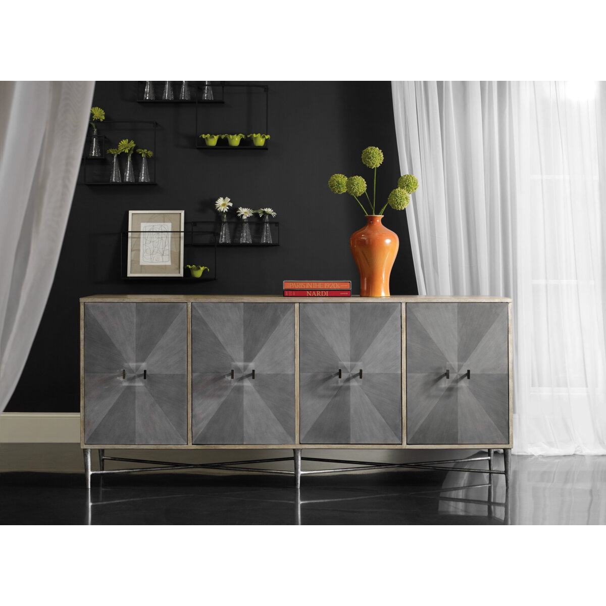 Melange Melange Zola Four-Door Credenza Dining Storage Grays 5