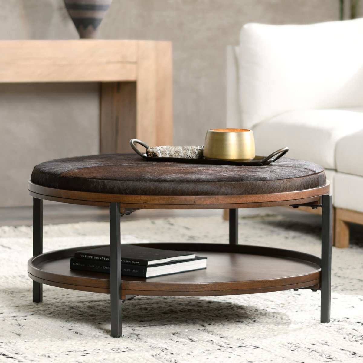 Hunt Hide/Solid Wood Round Coffee Table Cocktail & Coffee Tables Classic Home 6