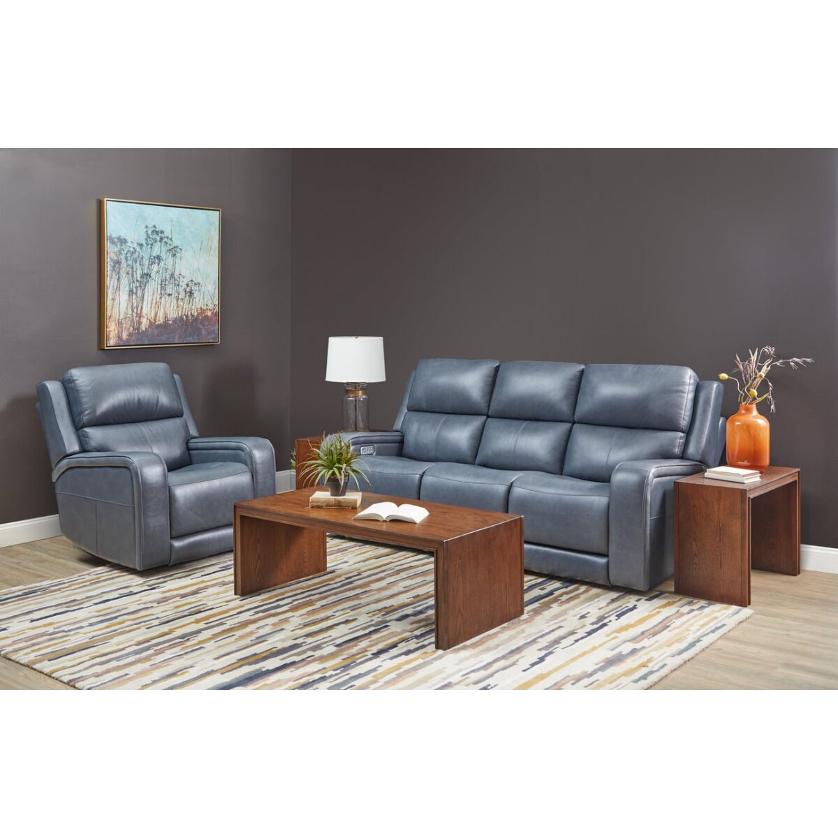 Oasis Storm Leather Power Reclining Sofa with Power Headrests, Lumbar, Heat & Massage Sofas Flexsteel 7