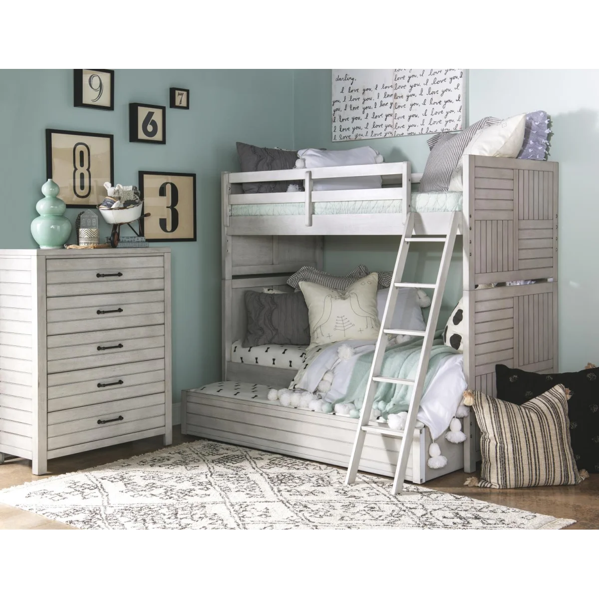 Complete Twin Over Twin Bunk Bed Stone Path Gray Finish Youth Beds Legacy Classic Furniture 8