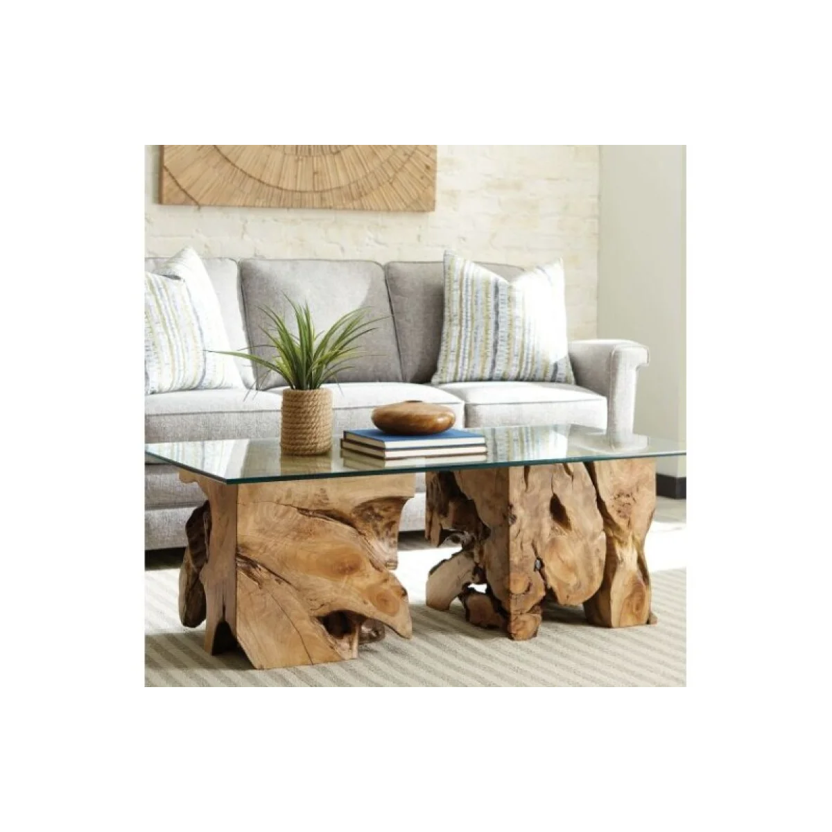 Hidden Treasures Square Root Table With Glass Top Cocktail & Coffee Tables Brown 6