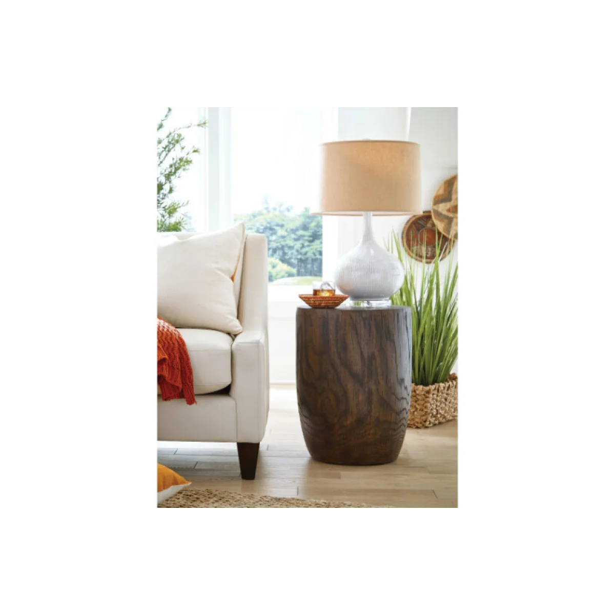 Hidden Treasures Oak Grain Drum End Table End tables Dark Stain 6