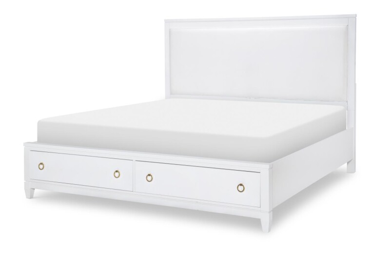 Complete Upholstered Bed W Storage Queen 5/0 White Finish