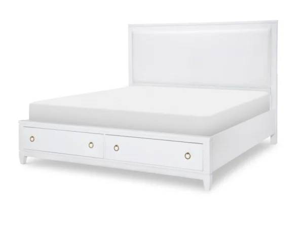 Complete Upholstered Bed W Storage Cal King 6/0 White Finish Beds Beds