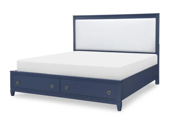 Complete Upholstered Bed W Storage King 6/0 Blue Finish Beds Beds