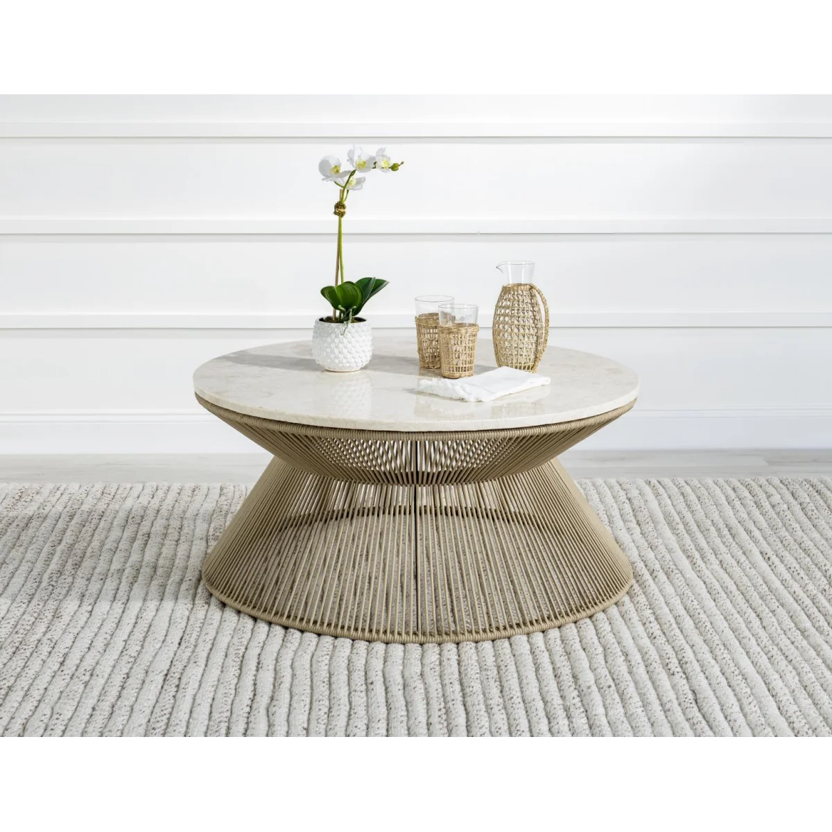 Rope Cocktail Table W Travertine Top Cocktail & Coffee Tables Cocktail & Coffee Tables 7
