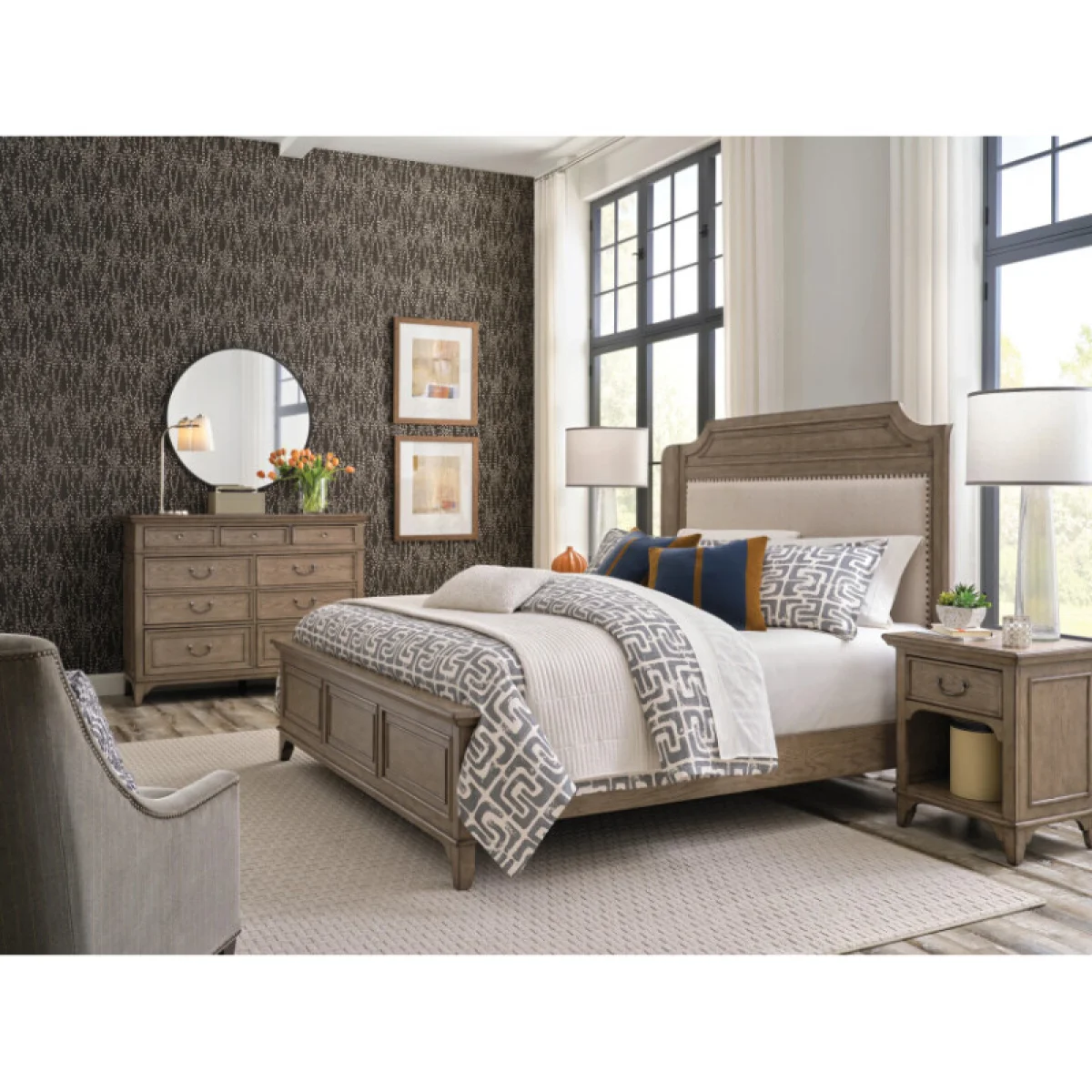 Carmine Engels Upholstered Cal King Bed Complete Beds American Drew 4