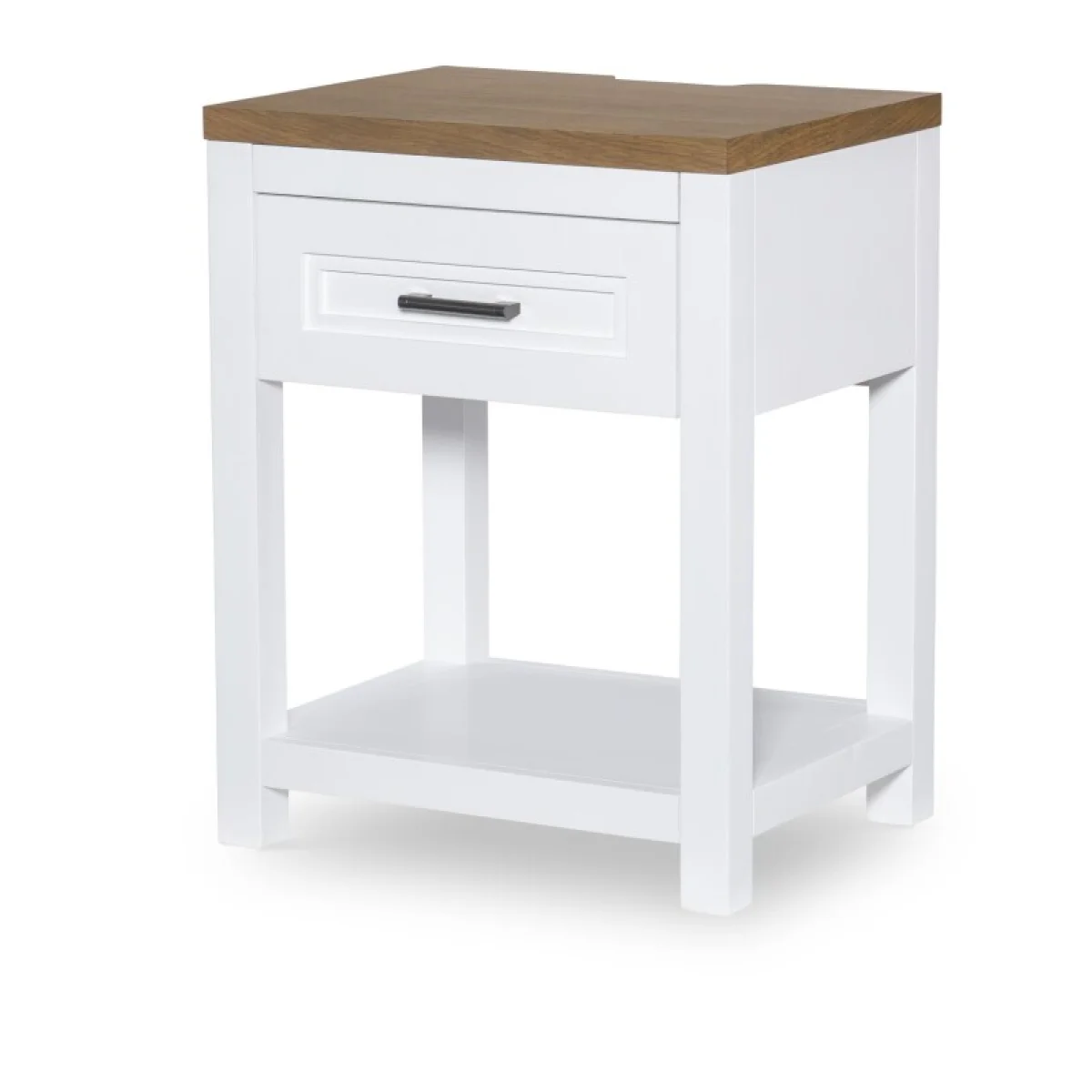Open Nightstand Nightstands Harvest Oak Tops, Natural White Base, Aged Black Accents 4