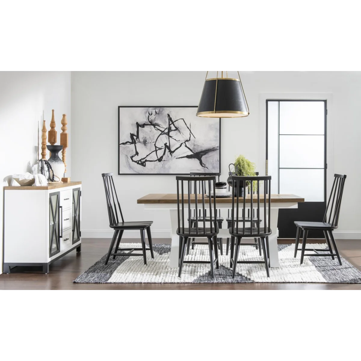 Complete Trestle Dining Table Dining Sets Dark Oak Tops, Natural White Base, Aged Black Accents 9