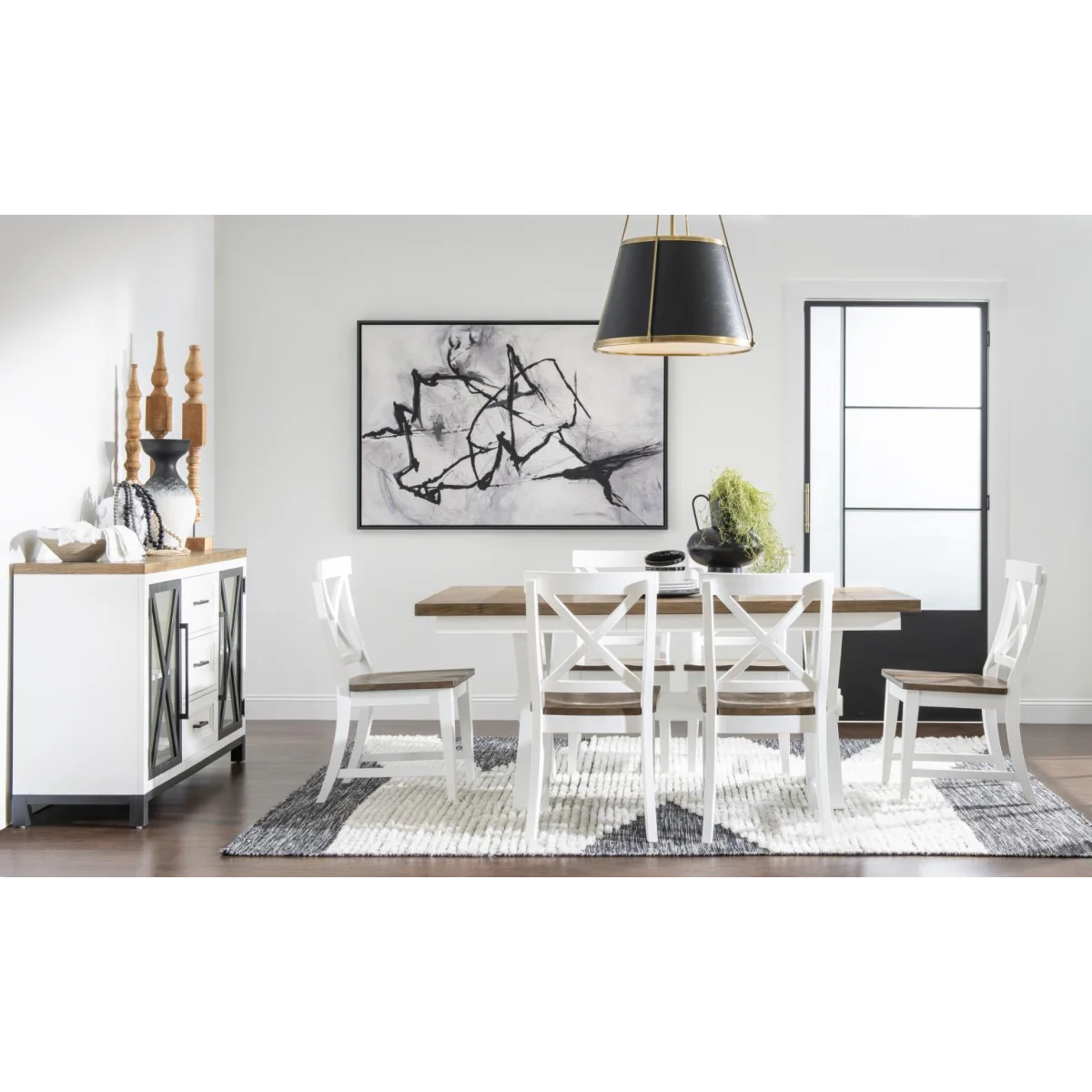 Complete Trestle Dining Table Dining Sets Dark Oak Tops, Natural White Base, Aged Black Accents 11