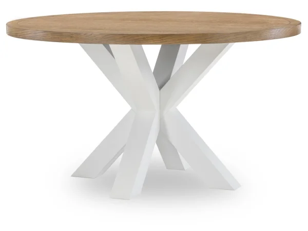 Complete Round Dining Table Dining Tables Dark Oak Tops, Natural White Base, Aged Black Accents