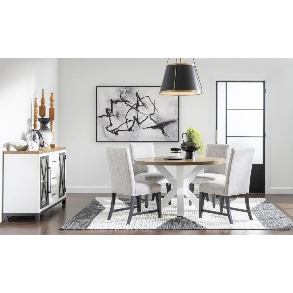 Complete Round Dining Table Dining Tables Dark Oak Tops, Natural White Base, Aged Black Accents 7