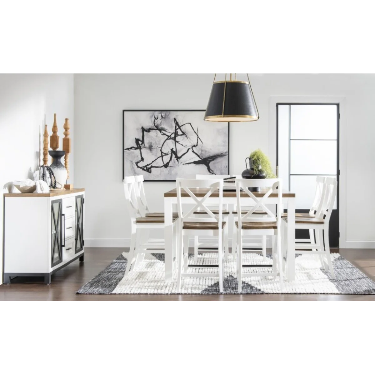 Counter Table W Butterfly Leaf Dining Tables Dark Oak Tops, Natural White Base, Aged Black Accents 9