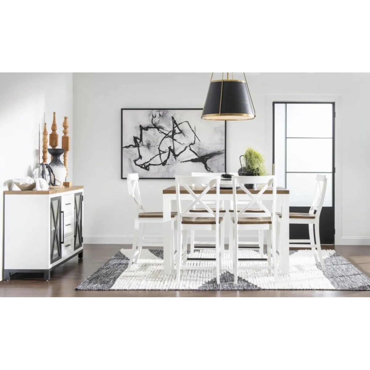 Counter Table W Butterfly Leaf Dining Tables Dark Oak Tops, Natural White Base, Aged Black Accents 10