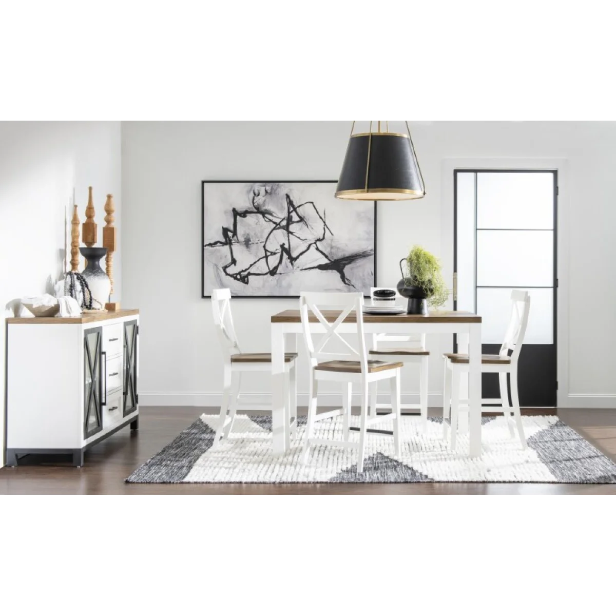 Counter Table W Butterfly Leaf Dining Tables Dark Oak Tops, Natural White Base, Aged Black Accents 11