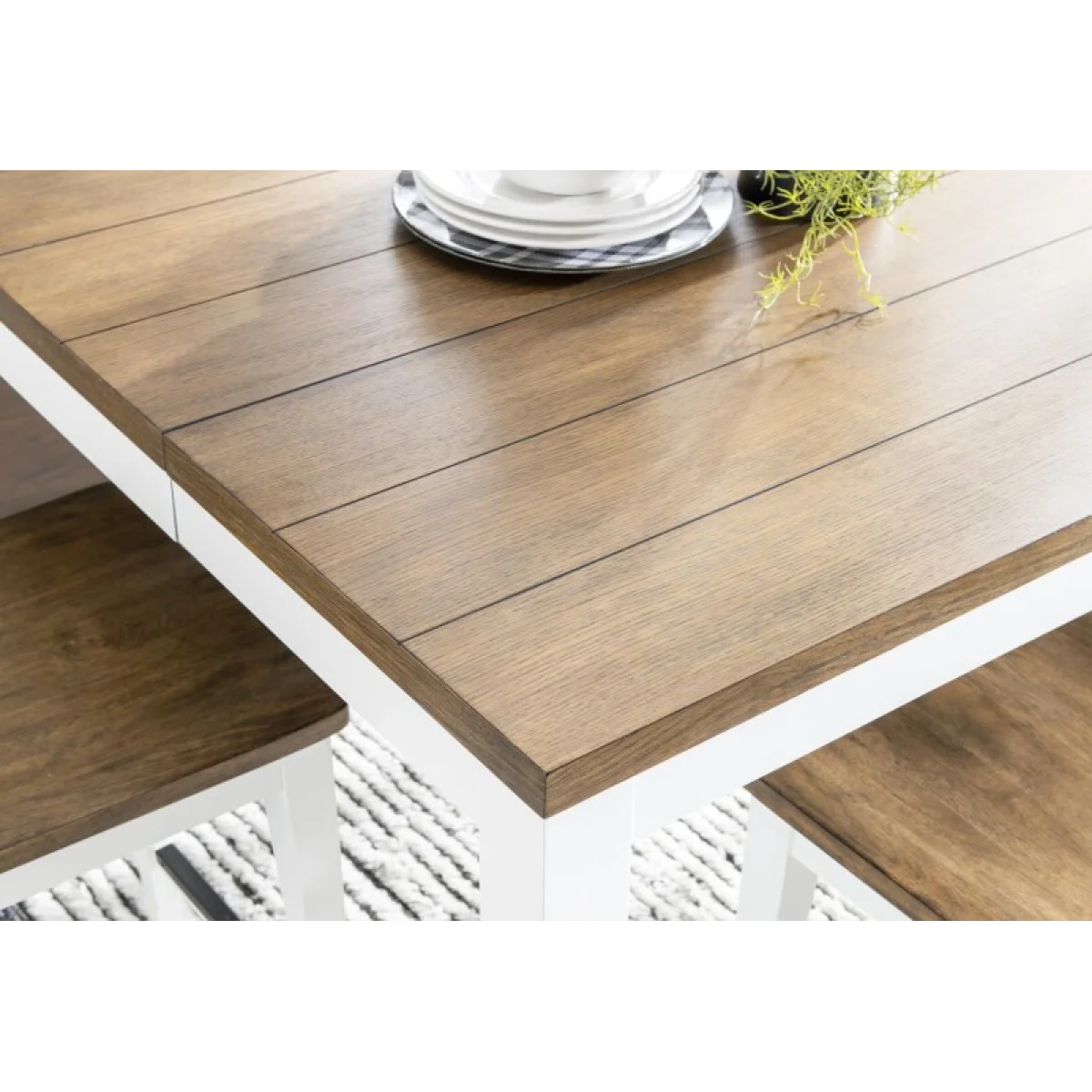Counter Table W Butterfly Leaf Dining Tables Dark Oak Tops, Natural White Base, Aged Black Accents 12