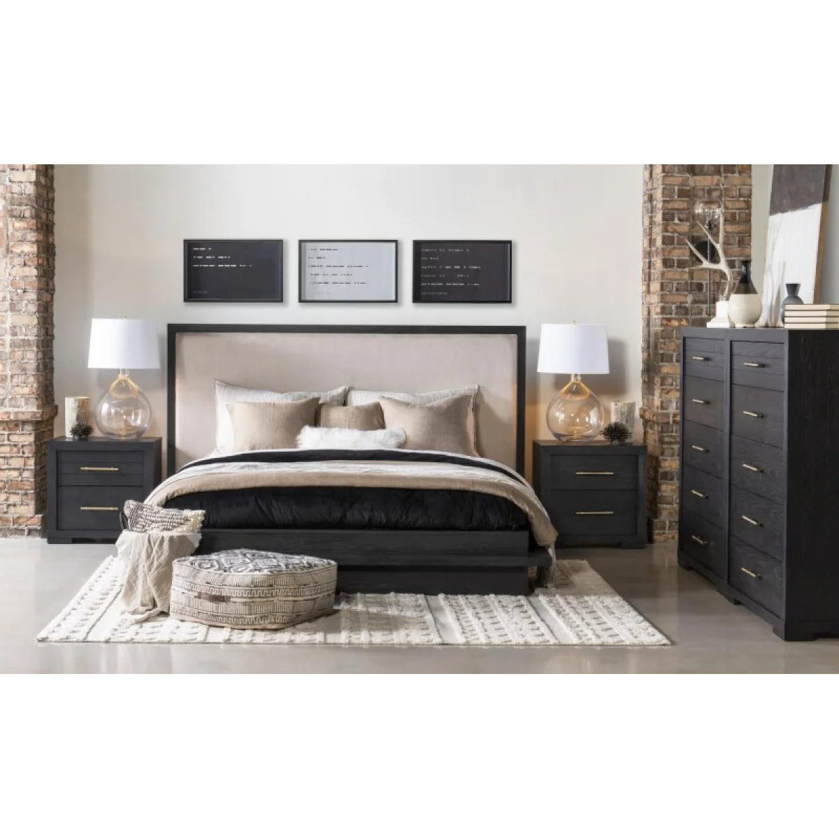 Complete Upholstered Bed K 6/6 Dark Oak Finish Beds Beds 8