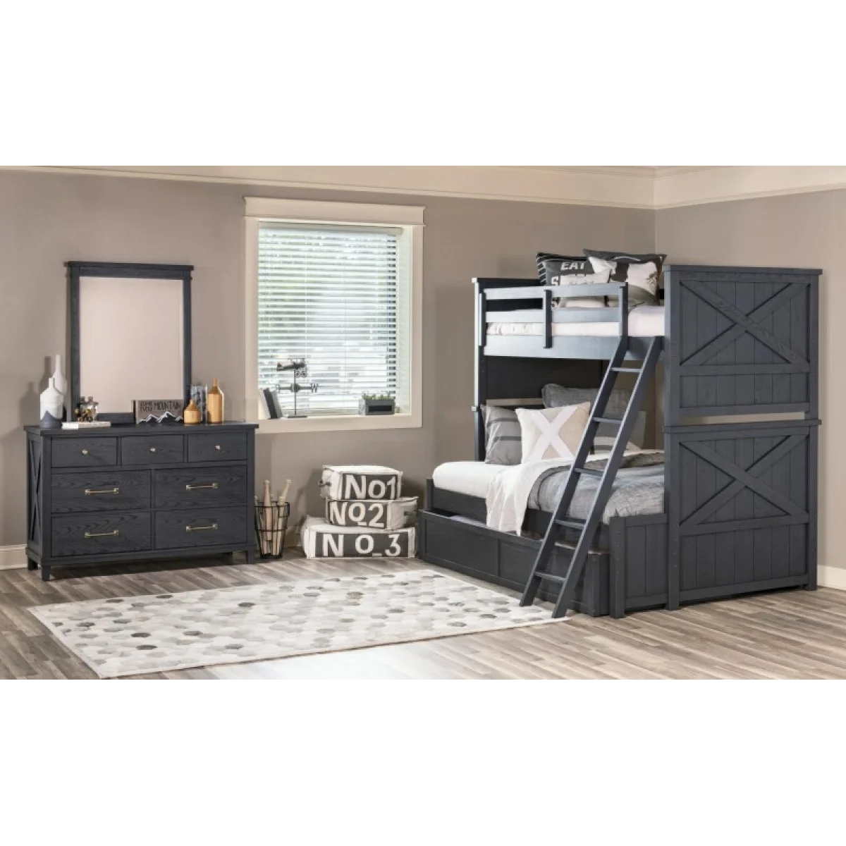 Complete Twin Over Full Bunk Bed Black Finish Youth Beds black 8