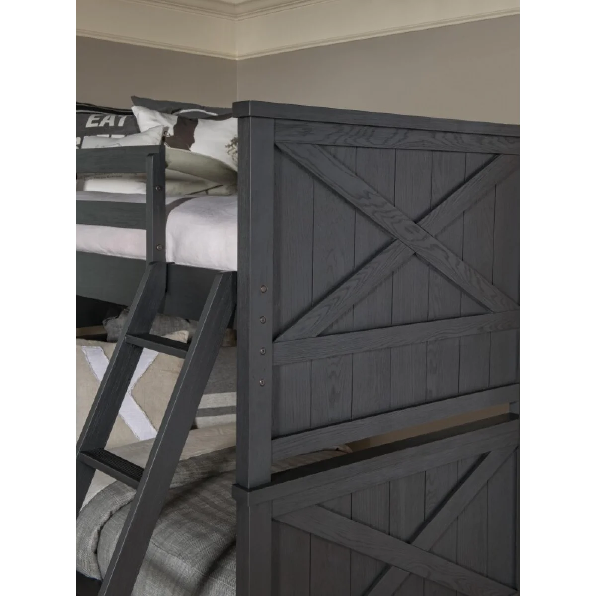 Complete Twin Over Full Bunk Bed Black Finish Youth Beds black 9