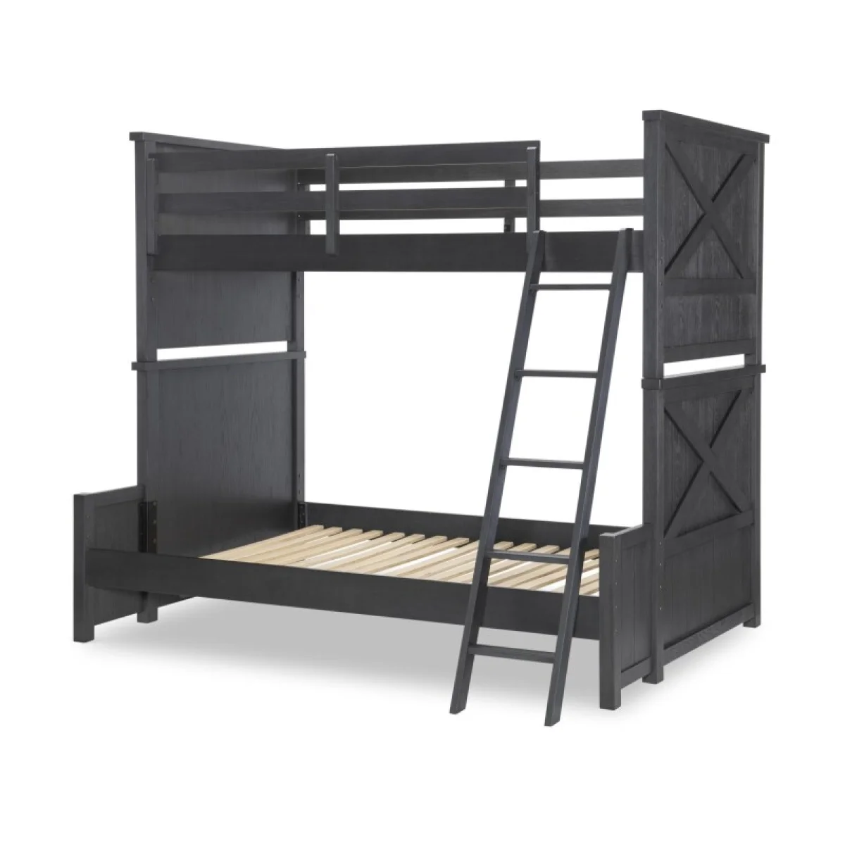 Complete Twin Over Full Bunk Bed Black Finish Youth Beds black 12