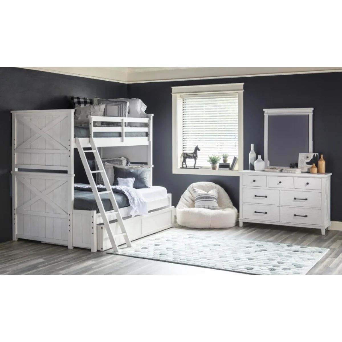 Complete Twin Over Full Bunk Bed White Finish Youth Beds Aged White 7