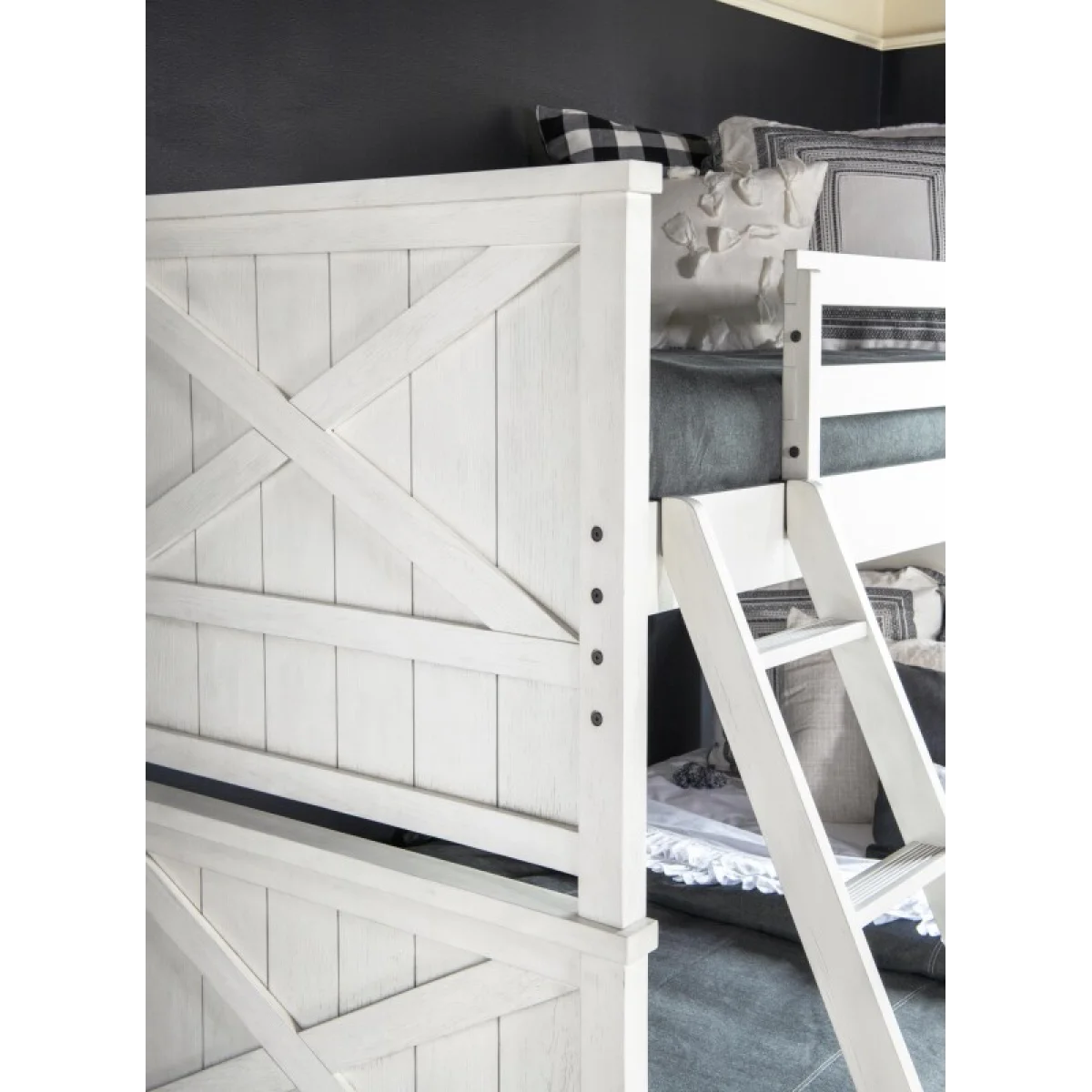 Complete Twin Over Full Bunk Bed White Finish Youth Beds Aged White 11