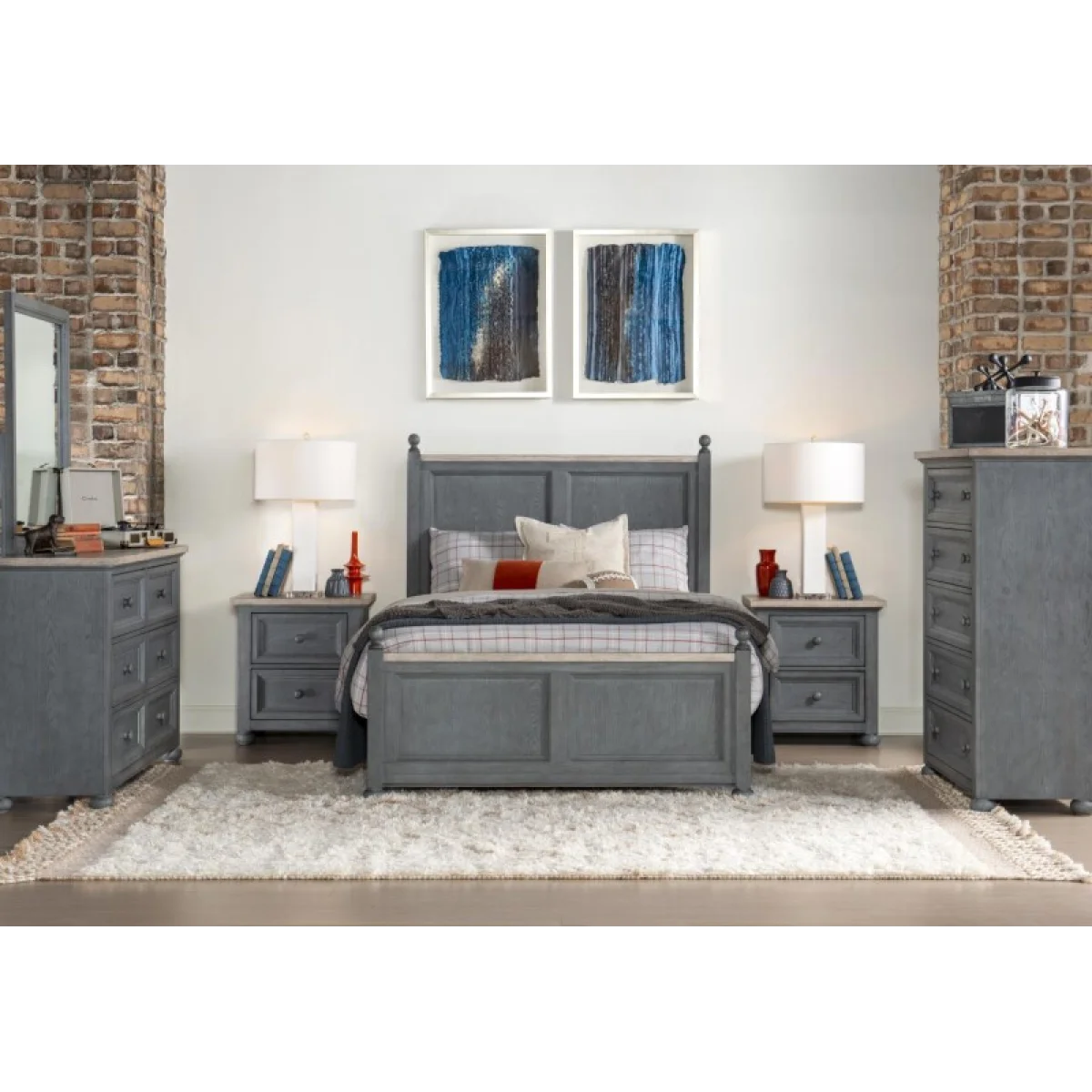 Complete Post Bed Full 4/6 Youth Beds Distressed Denim 6