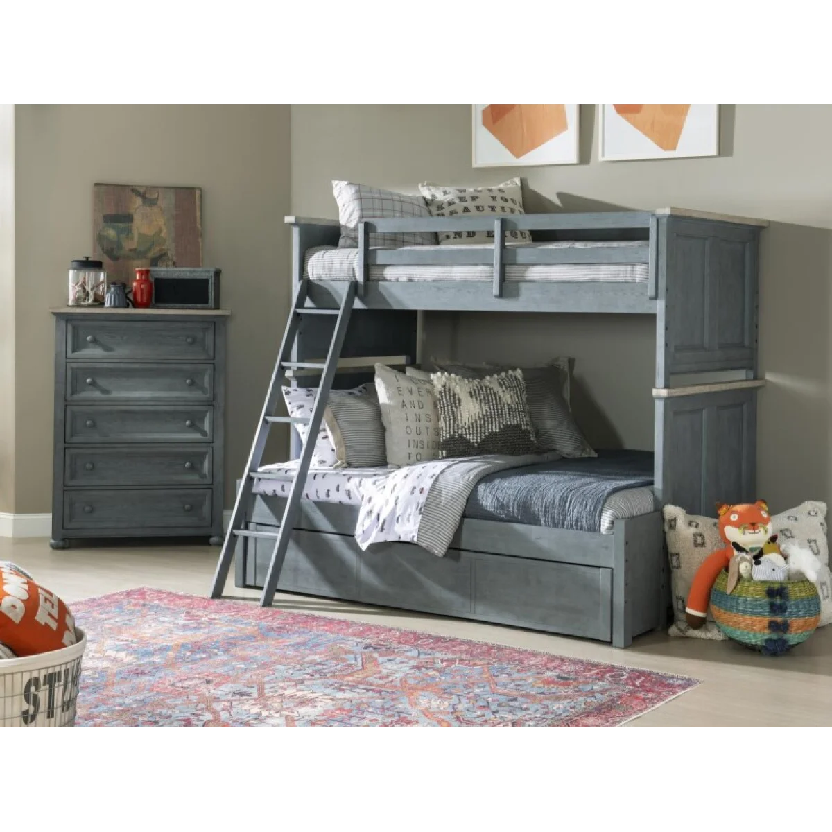 Complete Twin Over Twin Bed Youth Beds Distressed Denim 6