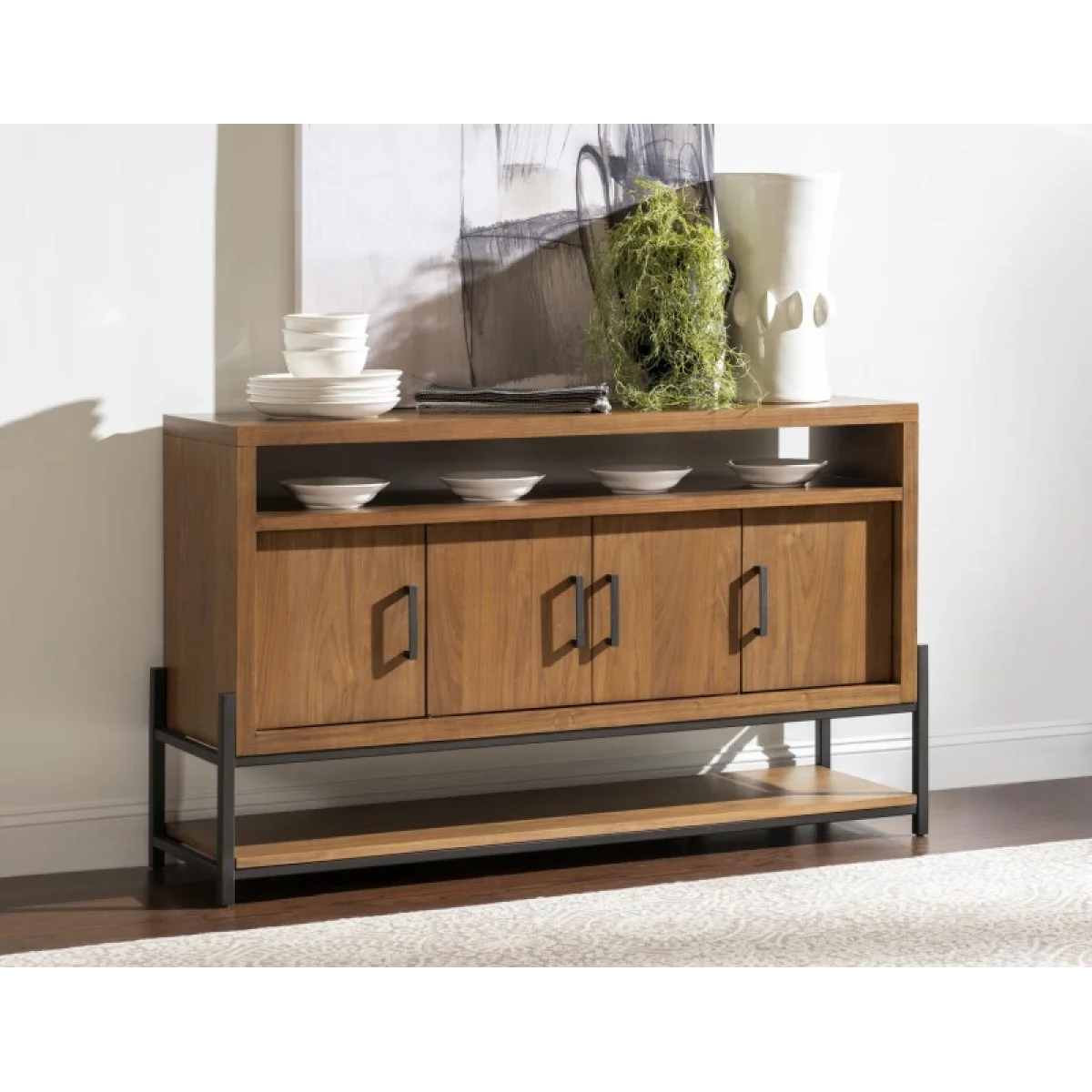 Sliding Door Buffet Dining Storage Brown 7