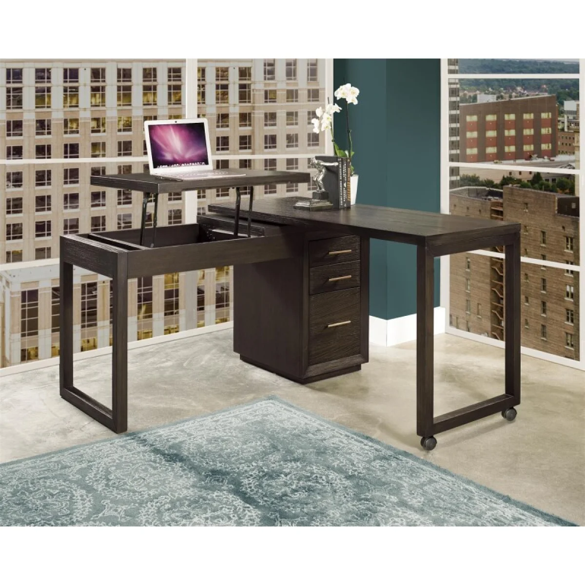Swivel Lift-top L-desk Desks Brown 4