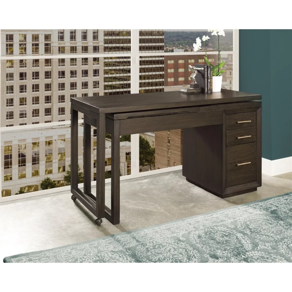 Swivel Lift-top L-desk Desks Brown 27