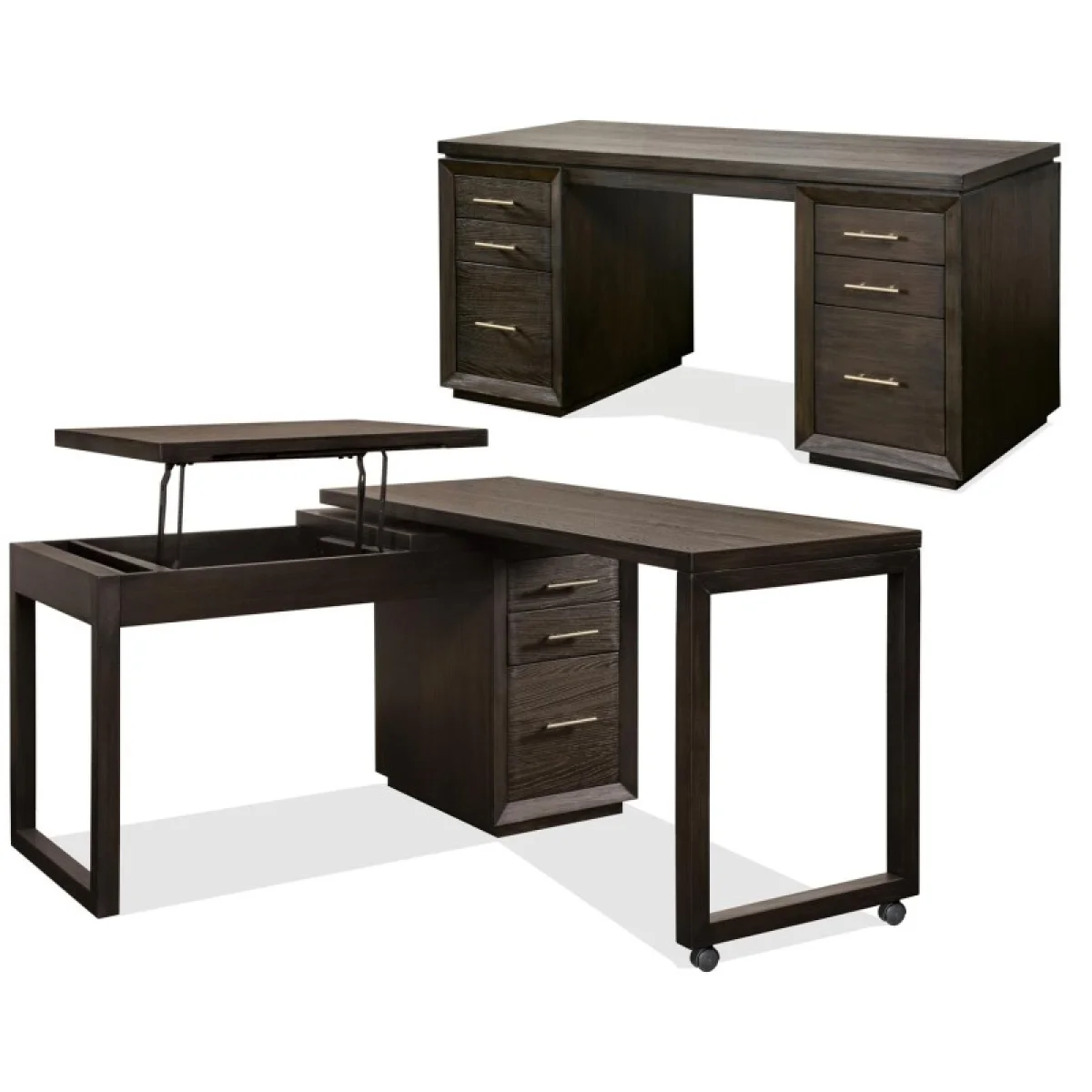 Swivel Lift-top L-desk Desks Brown 26