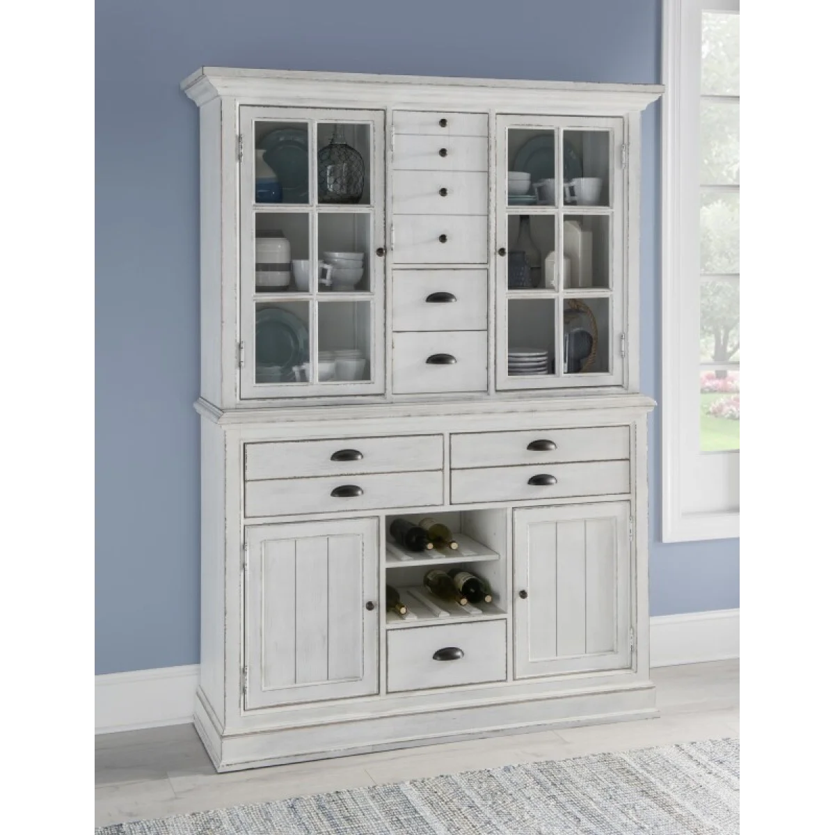 Credenza Hutch Dining Storage Aged White 7