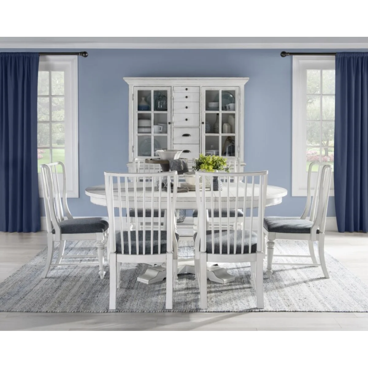 Complete Round Table Dining Sets Aged White 9