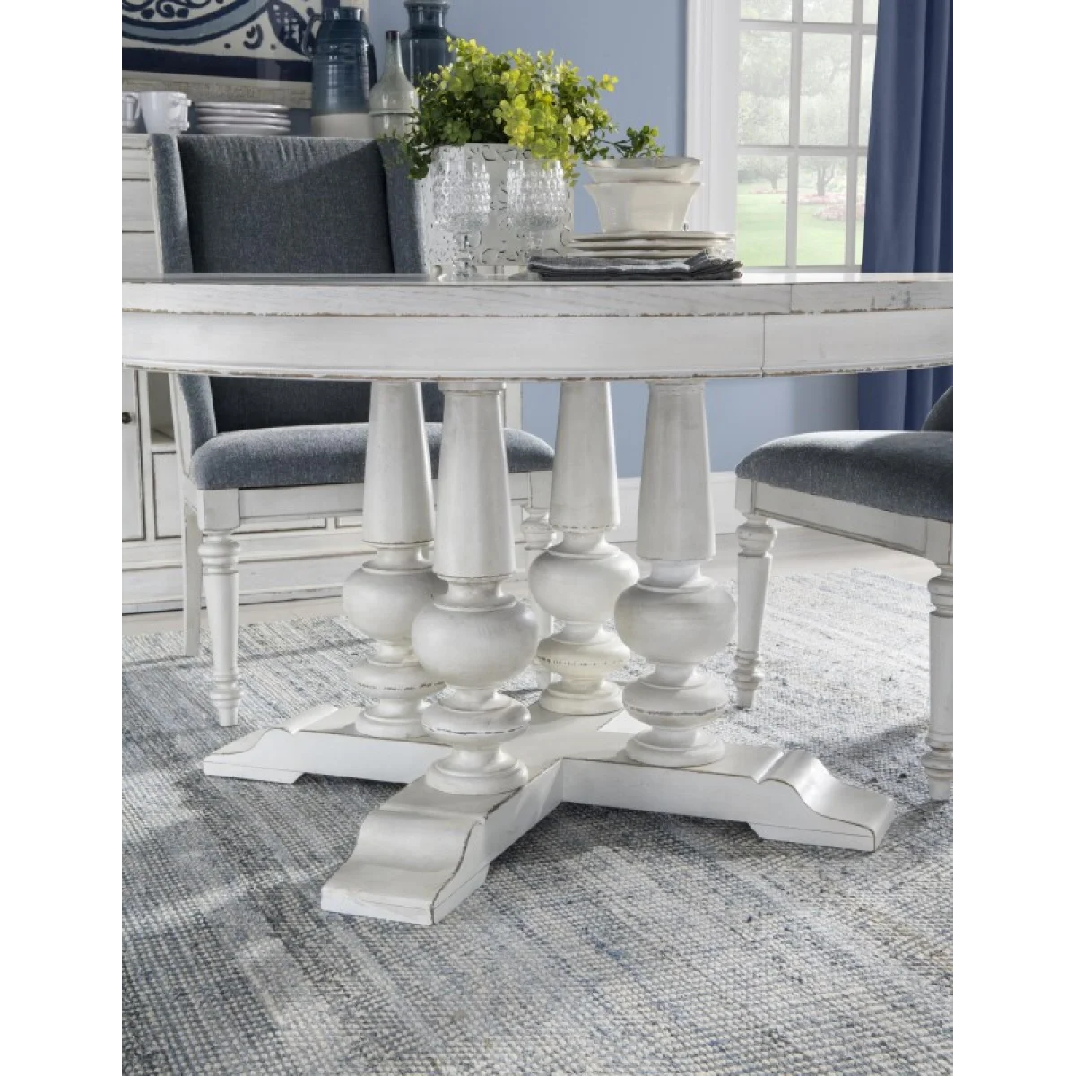 Complete Round Table Dining Sets Aged White 10