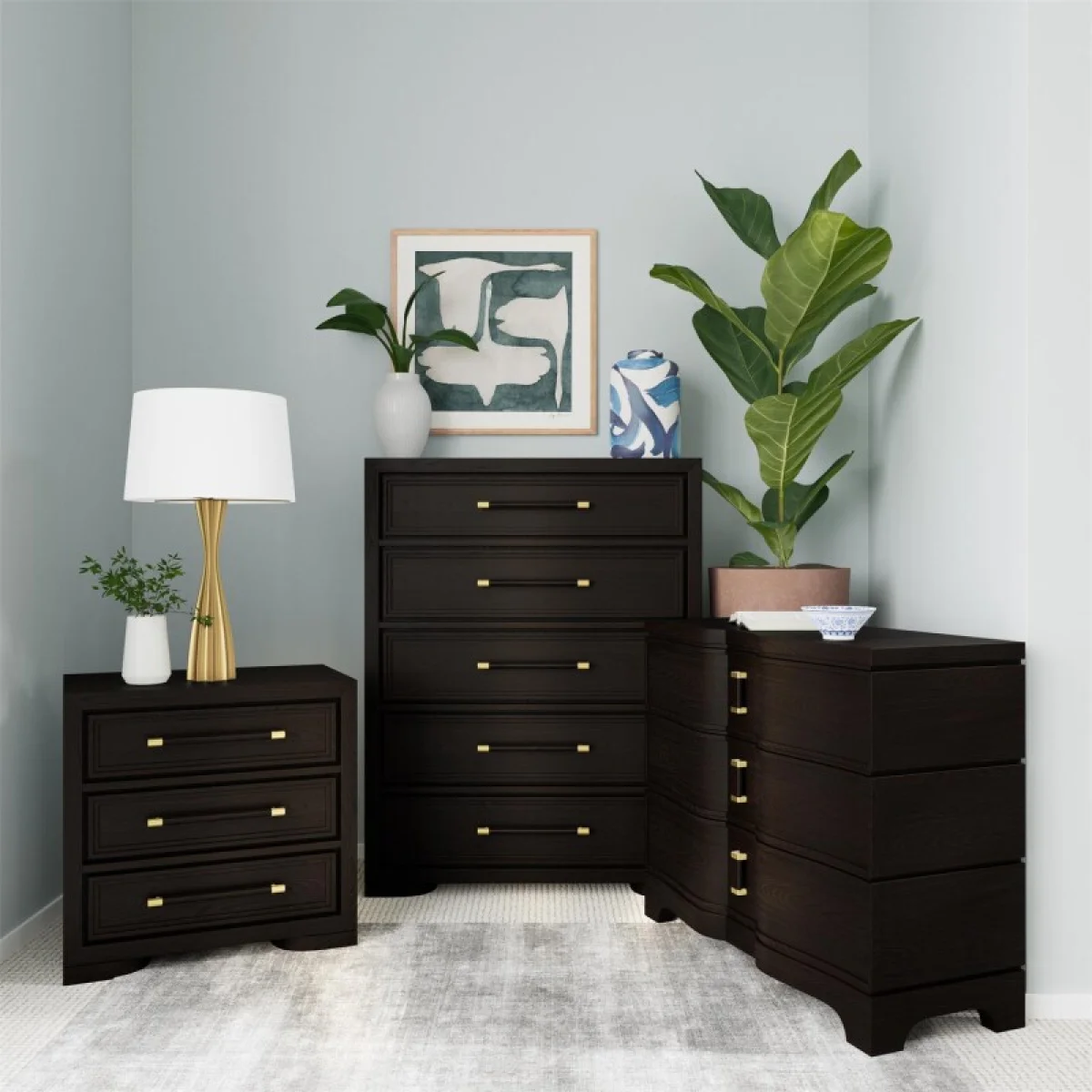 3 Drawer Nightstand Nightstands black 17
