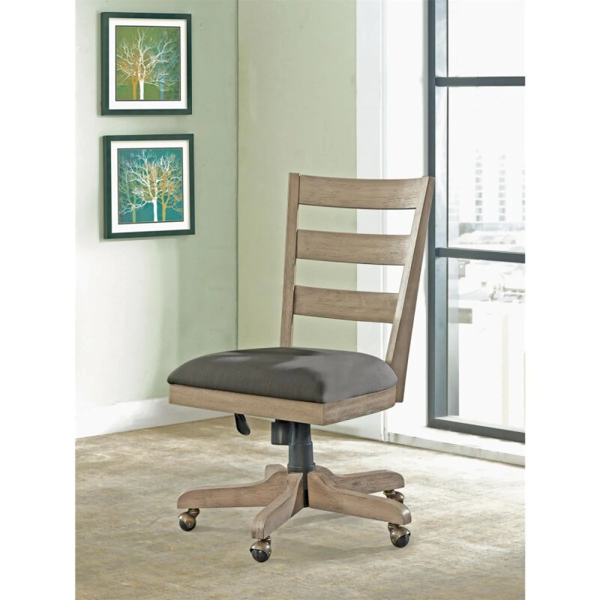Wood Back Uph Desk Chair Office Chairs Cream 4