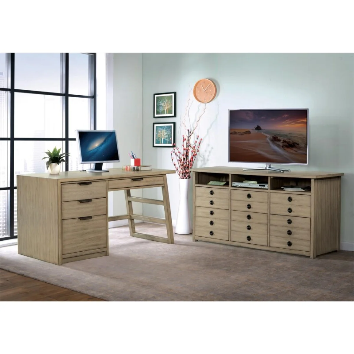 Single Pedestal Desk Desks Cream 4