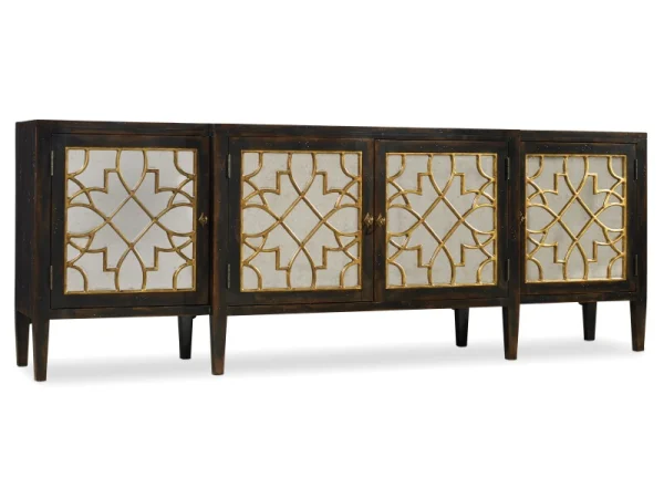 Sanctuary Four Door Mirrored Console- Ebony Accent Furniture Accent Furniture