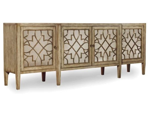 Sanctuary Four-Door Mirrored Console – Surf-Visage Dining Storage Brown