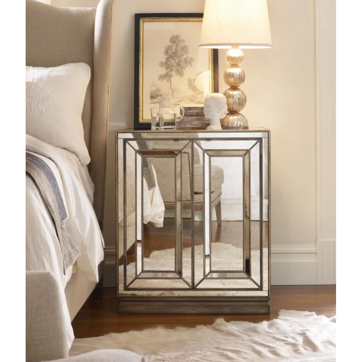 Sanctuary Two-Door Mirrored Nightstand – Visage Nightstands Gold 6