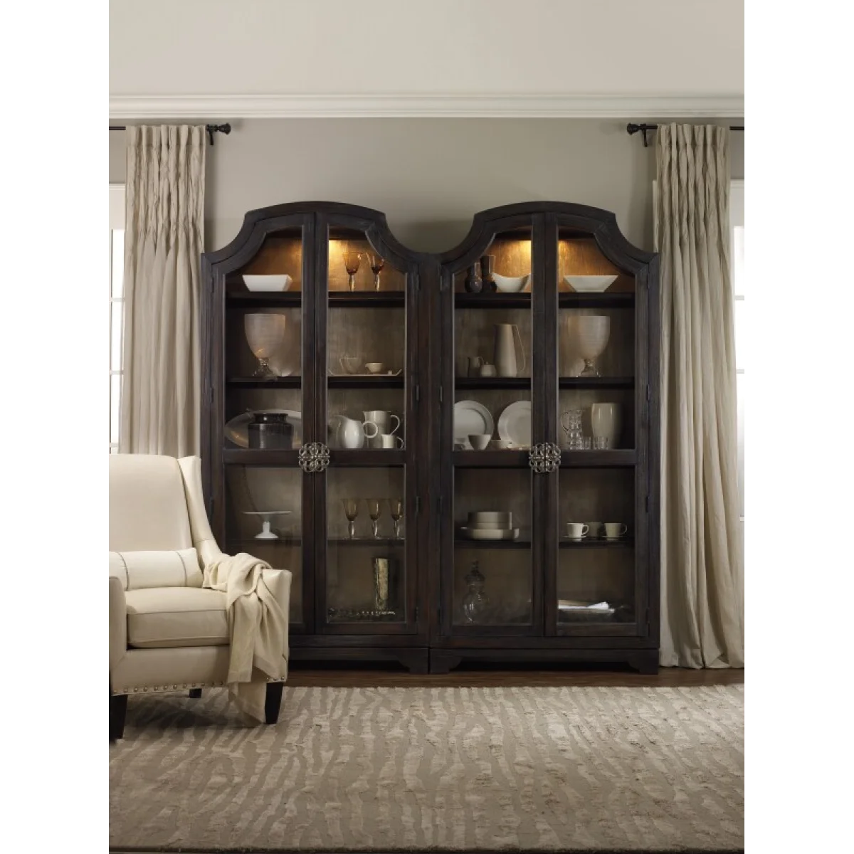 Sanctuary Glass Bunching Curio-Ebony Antiqued Oak Dining Storage Brown 6