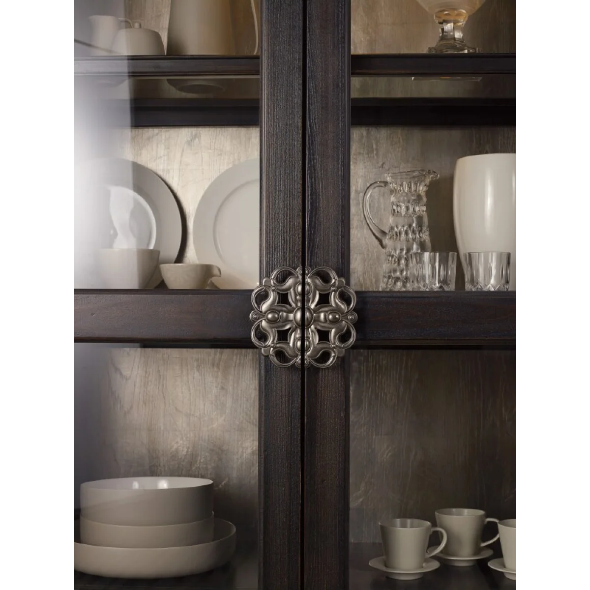 Sanctuary Glass Bunching Curio-Ebony Antiqued Oak Dining Storage Brown 7