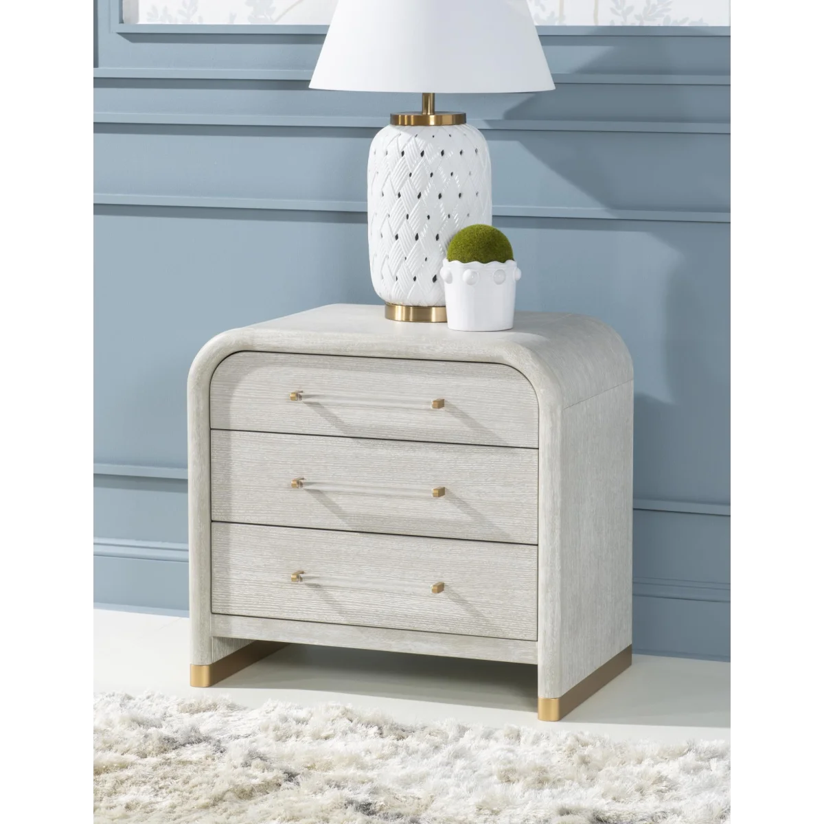 Oyster Three Drawer Nightstand Nightstands Cream 6