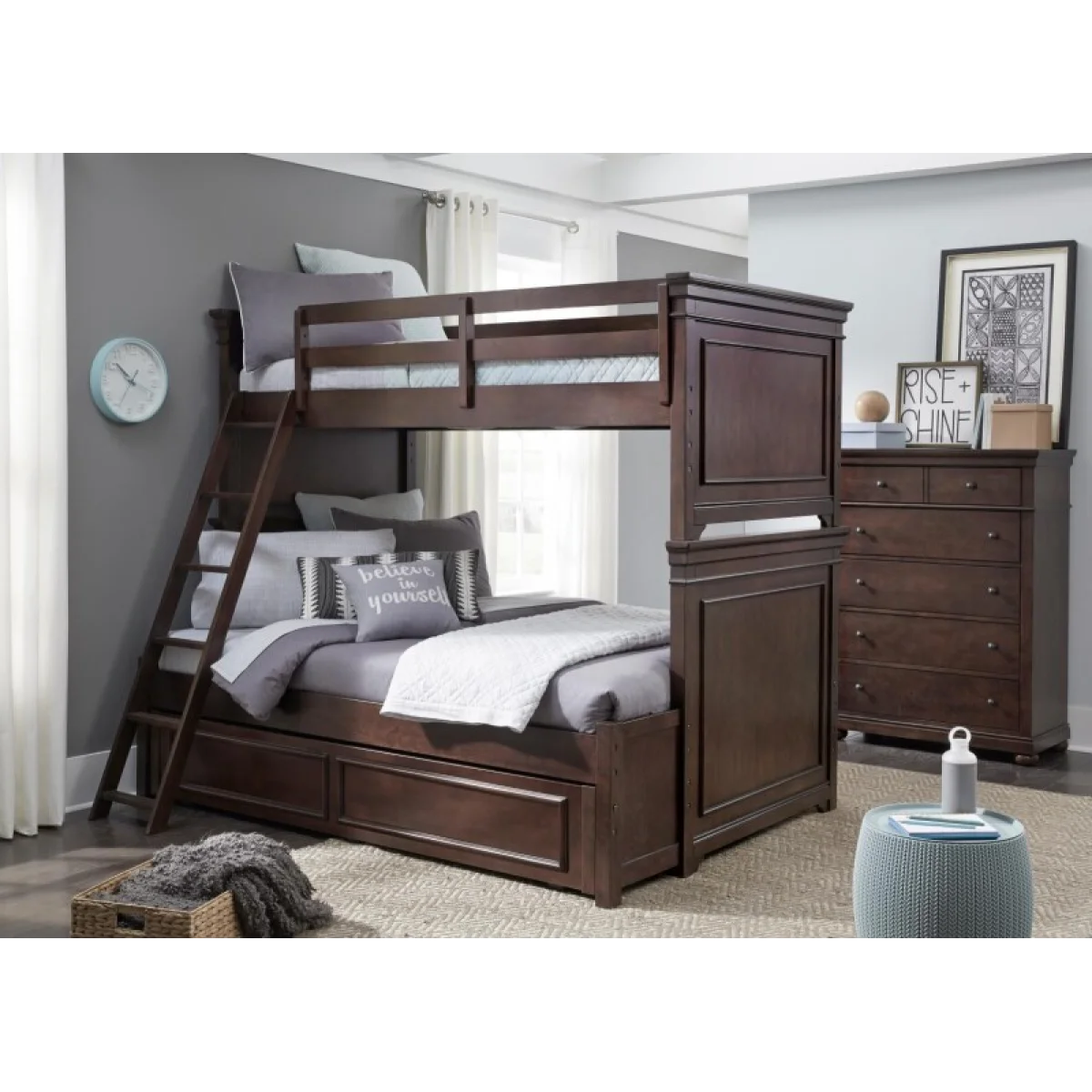 Complete Bunk Twin Full Ext Cherry Youth Beds Brown 7
